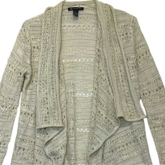 INC International Concepts Open Front Loose Knit Cardigan Medium cream crochet - Picture 2 of 6